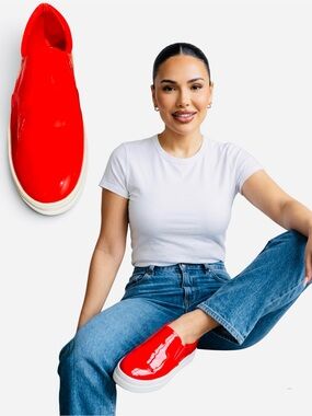 Azalea Wang Karen- Red Patent Slip-On Sneakers